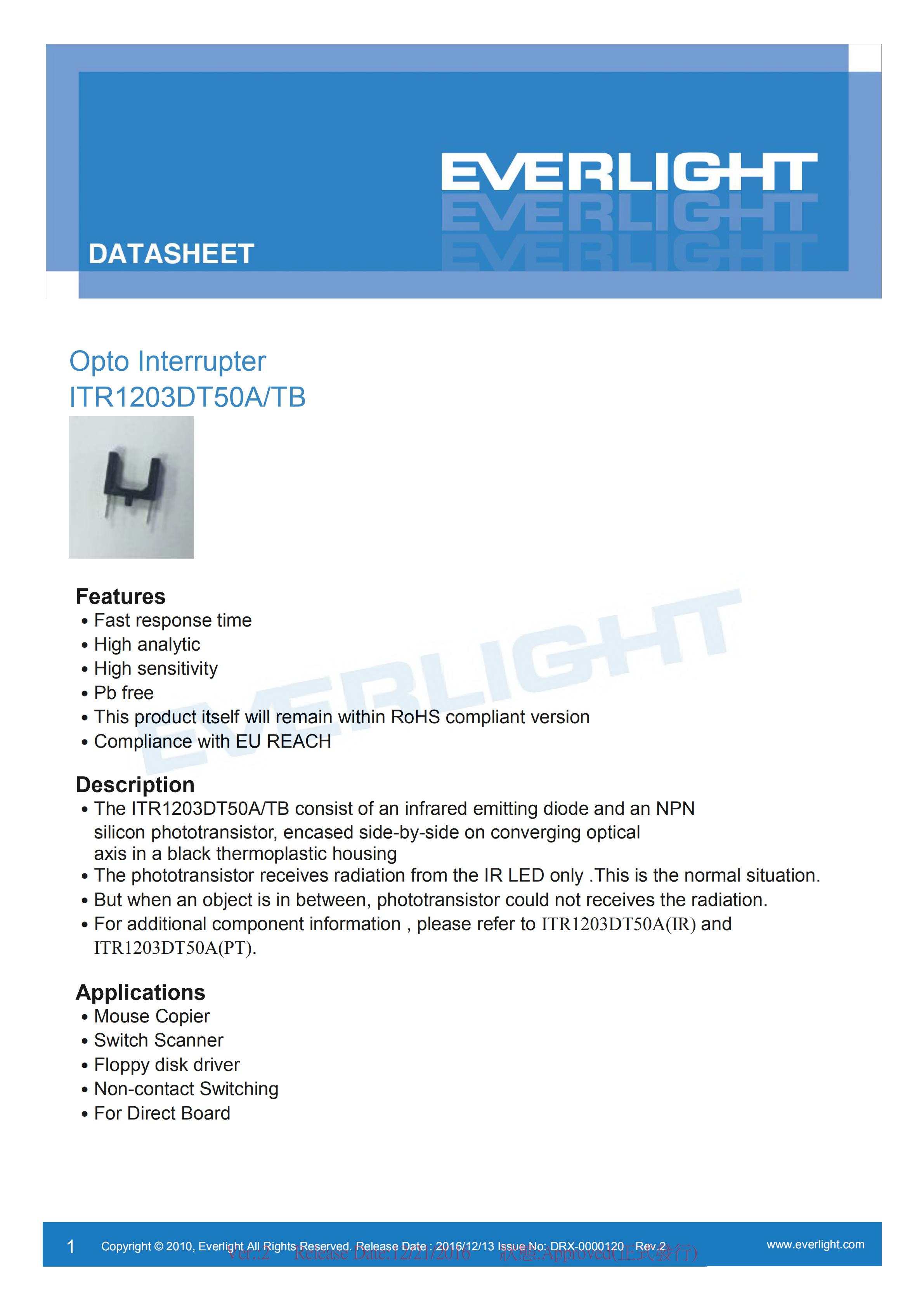 Everlight ITR1203DT50A/TB DIP Optical Sensors